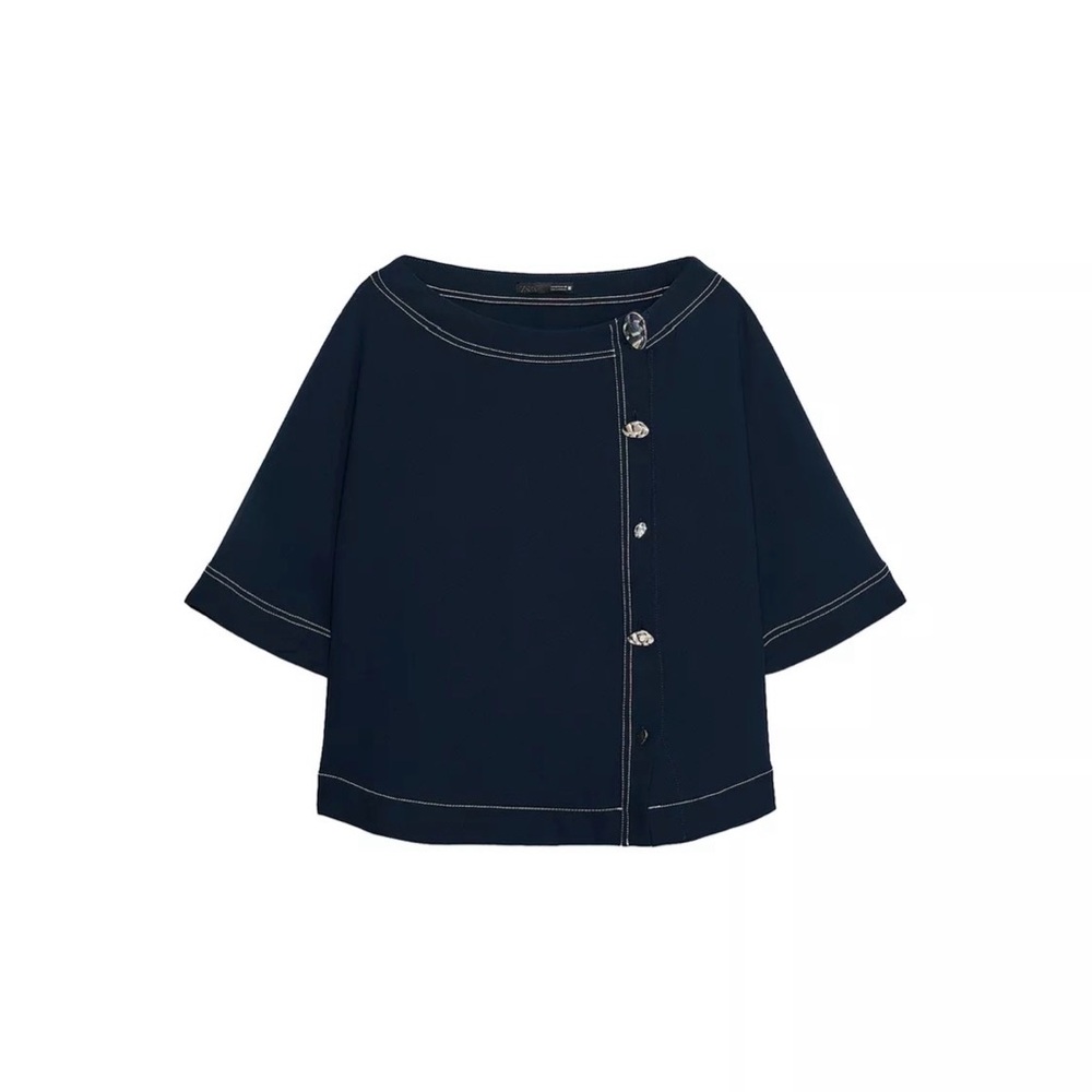 Zara Navy Blue Buttoned Top